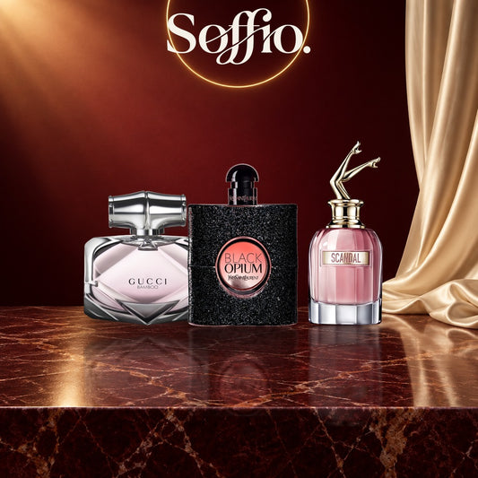 Zestaw Soffio: Gucci Bamboo, YSL Black Opium i Jean Paul Gaultier Scandal